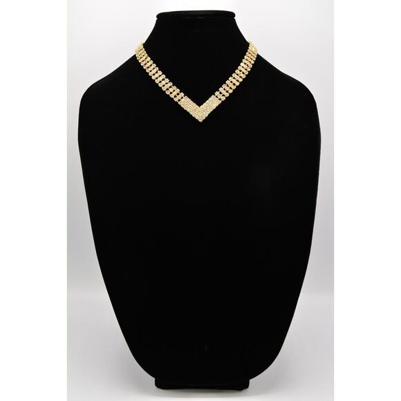 Vintage Crystal Necklace Collar Rhinestone Gold Chunky Sparkling 1980s Bin6B - Picture 2 of 12